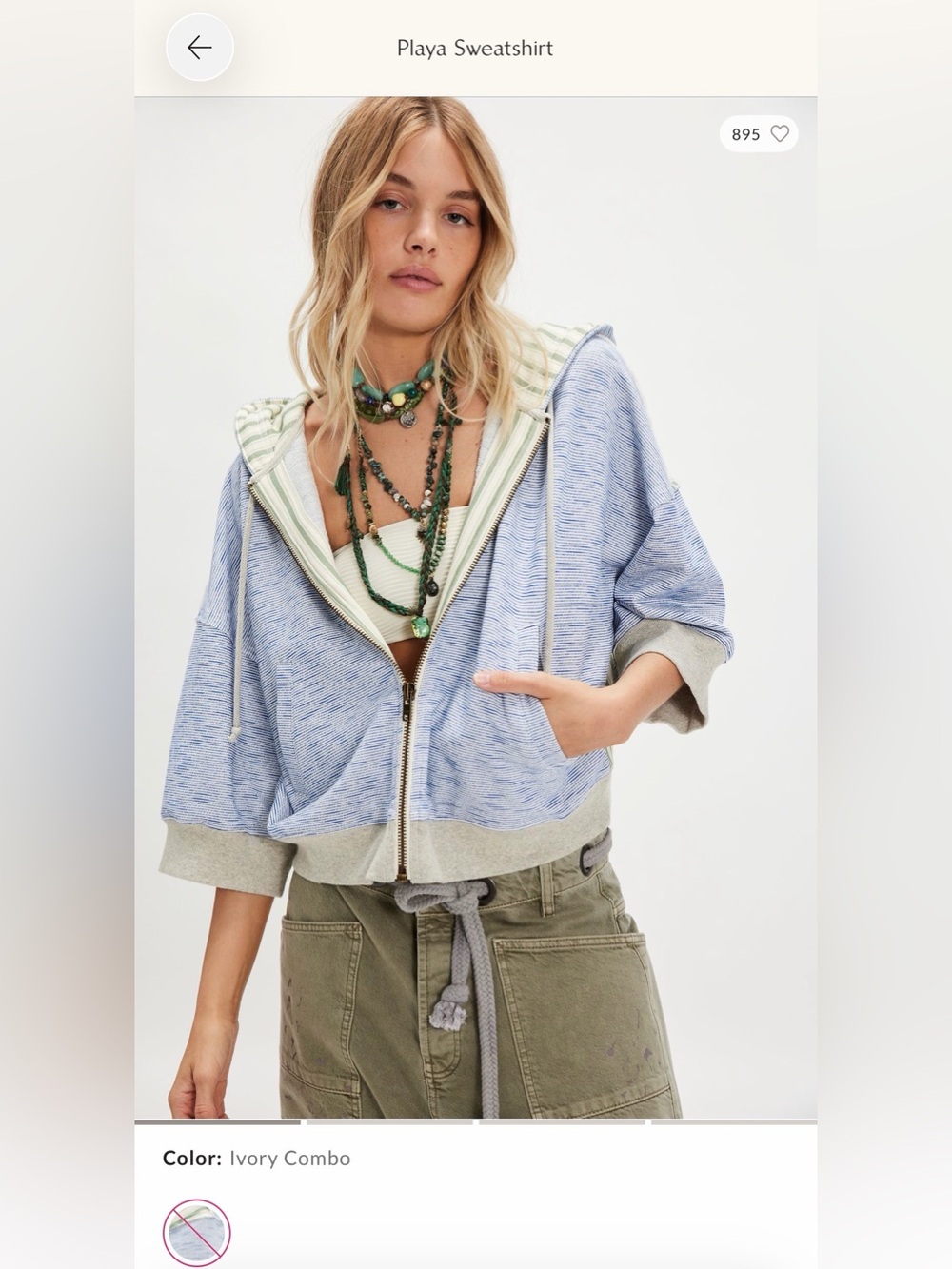 Free People Playa Light Blue & Cream Striped Hoodie